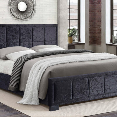 Hannover Black Crushed Velvet Fabric Bed, Small Double