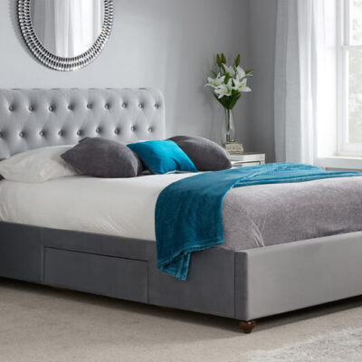 Birlea Marlow Grey Velvet Fabric Bed, King Size
