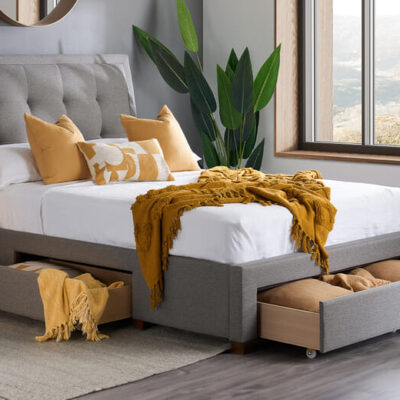Shelby Grey Fabric Bed, Double