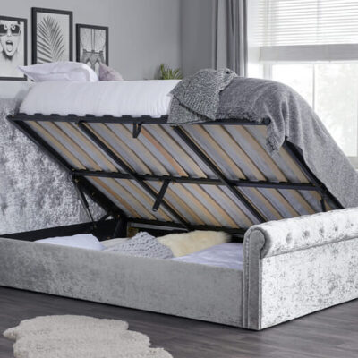 Sienna Steel Crushed Velvet Side Ottoman Bed, Small Double