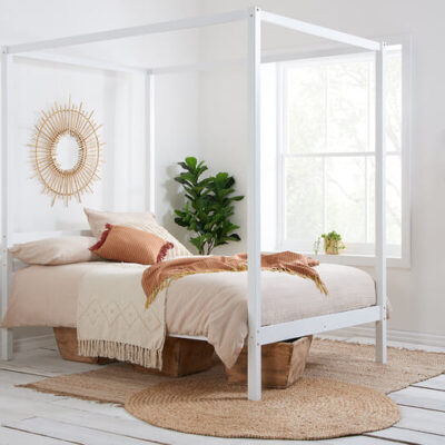 Mercia White Four Poster Bed, King Size