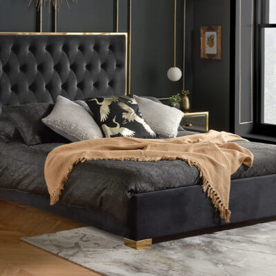 Birlea Chelsea Fabric Bed, Birlea_Black Fabric & Gold Chrome, King Size