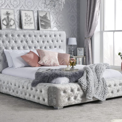 Birlea Grande Crushed Velvet Fabric Bed, Birlea_Black Crushed Velvet, Double