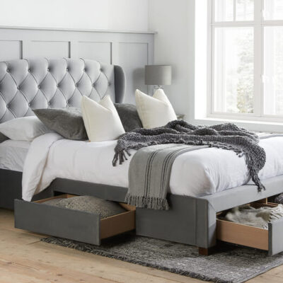 Hope Grey Velvet Storage Bed, Double