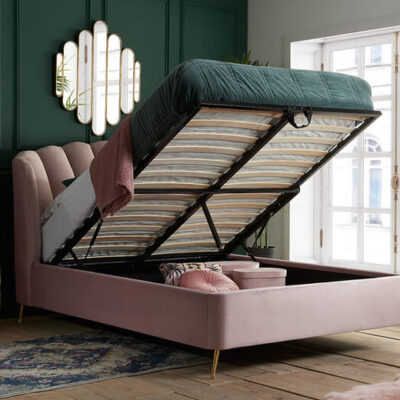 Lottie Fabric Ottoman Bed, Pink, Double