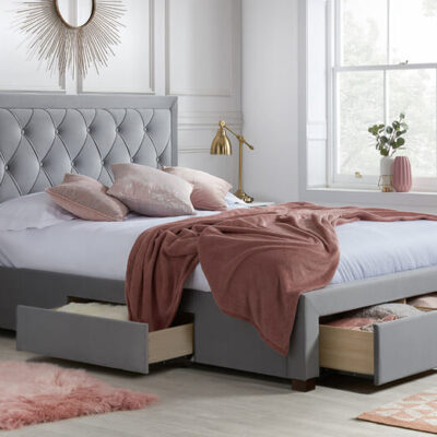 Woodbury Grey Fabric 4 Drawer Storage Bed, Super King
