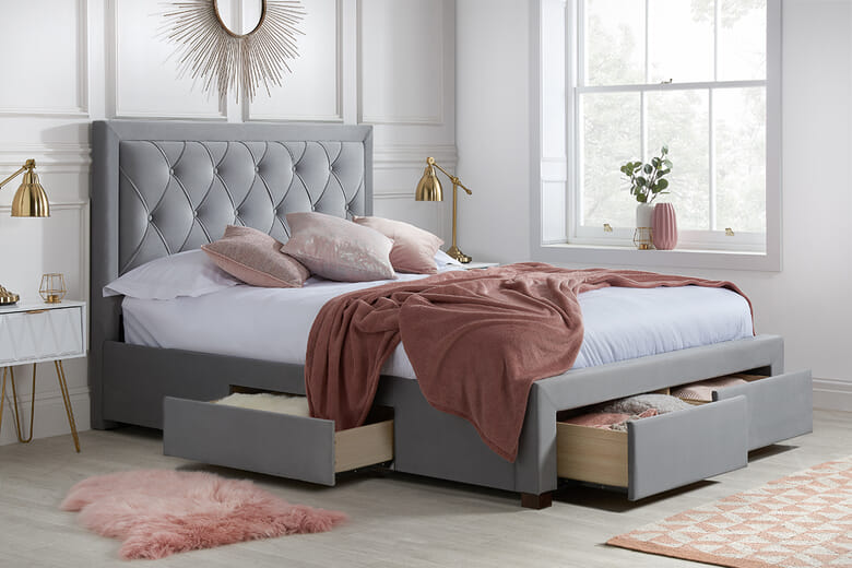 Woodbury Grey Fabric 4 Drawer Storage Bed, Super King