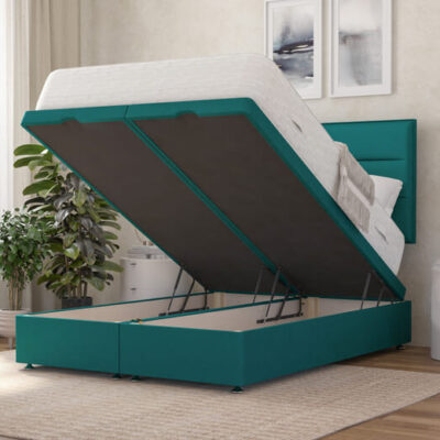 Camellia Traditionally Sprung Mattress + Ottoman Divan Bed, Teal, End Ottoman, King Size