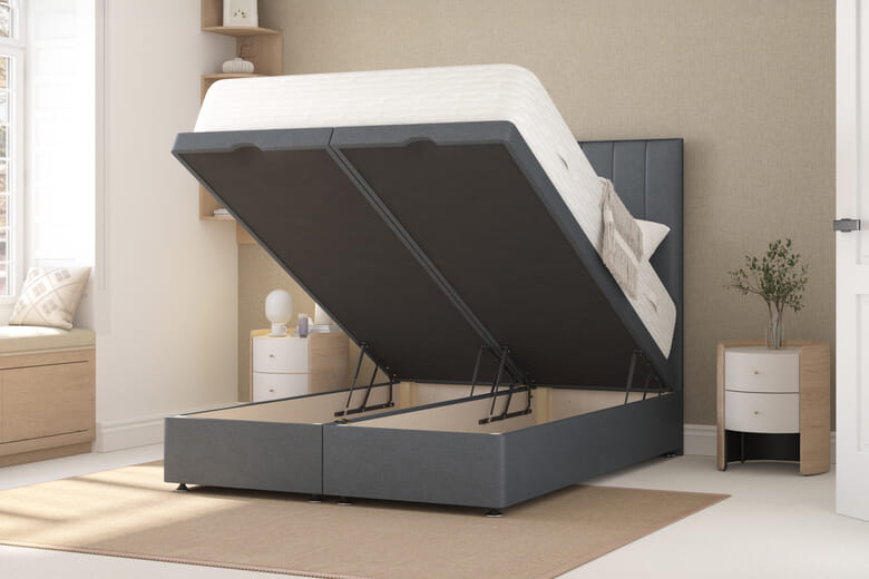 Cashmere Ortho 1000 Pocket British Wool Mattress + Ottoman Divan Bed, Marine, End Ottoman, Double