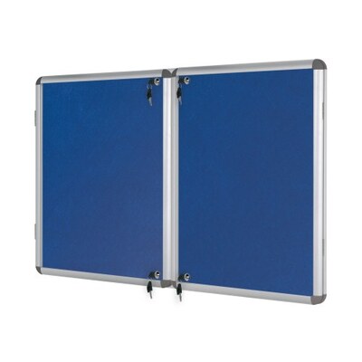 Bi-Office Lockable Felt Noticeboard Display Case 1480 x 1180mm (28 x A4) BLUE