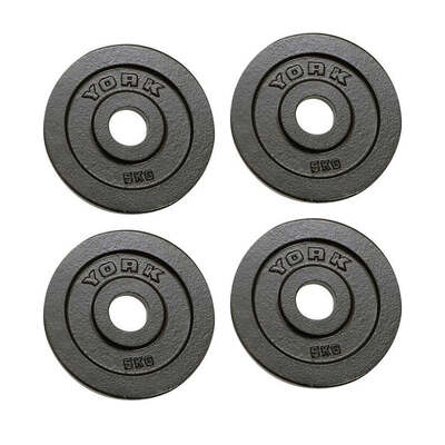 York 4x 5kg Hammertone Cast Iron Olympic Plates