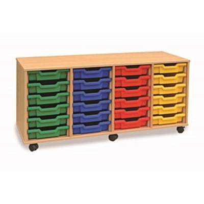 24 (6x4) Shallow Tray Unit Beech Finish Red/Yellow/Blue Mix Trays