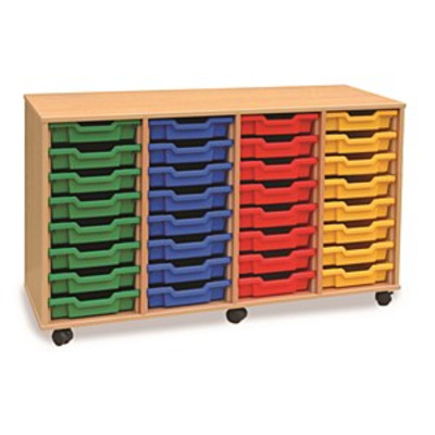 32 Shallow Tray Unit Beech Finish Red/Yellow/Blue Mix Trays