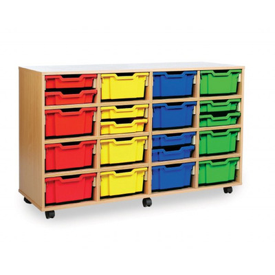 16 Deep Tray Storage Unit Beech Finish Selected Tray Colours