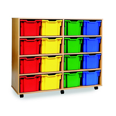 16 Extra Deep Tray Storage Unit Beech Finish All Yellow Trays