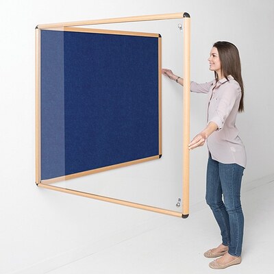 Shield Wood Effect Alu Frame Eco-Colour Tamperproof Noticeboard 1200 x 1200mm BLUE