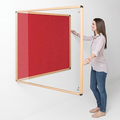 Shield Wood Effect Alu Frame Eco-Colour Tamperproof Noticeboard 1200 x 2400mm RED
