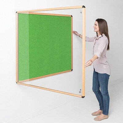 Shield Wood Effect Alu Frame Eco-Colour Tamperproof Noticeboard 1200 x 2400mm APPLE GREEN