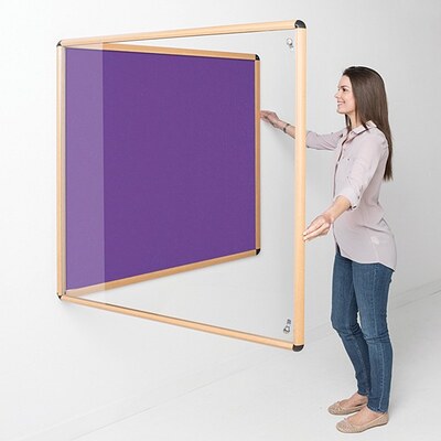 Shield Wood Effect Alu Frame Eco-Colour Tamperproof Noticeboard 1200 x 2400mm PURPLE