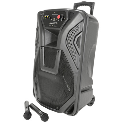 15" Portable PA Speaker with VHF Mics, Media Player & Bluetooth