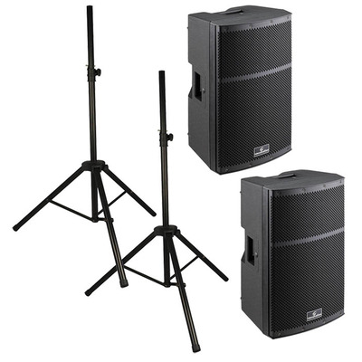 12" 2000w Active Speaker, Set of Two with Stands