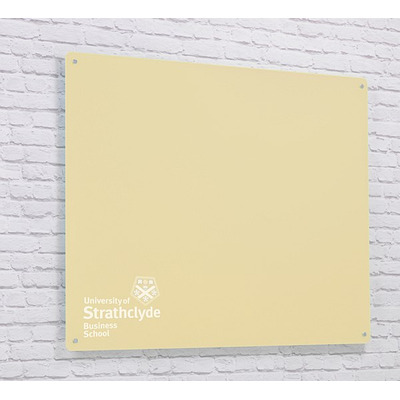 Magnetic Glass Board with your Logo 1000 x 650mm Cream