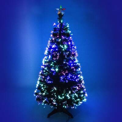 Green Fibre Optic Christmas Tree 2ft to 6ft with Multicoloured Fibre Optic Lights, 4ft / 1.2m