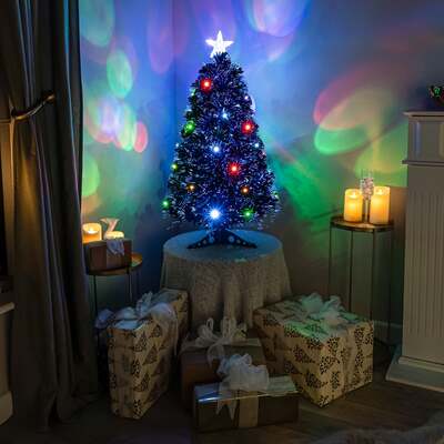 Black Fibre Optic Christmas Tree 2ft to 6ft with Multicoloured LED Lights and Star, 3ft / 90cm