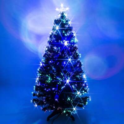Black Fibre Optic Christmas Tree 2ft to 6ft with Multicoloured LED Lights and Star, 5ft / 1.5m