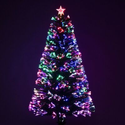 Green Fibre Optic Christmas Tree 2ft to 6ft with Red Berries and Multi Coloured Lights, 5ft / 1.5m