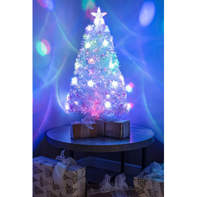 White Fibre Optic Christmas Tree 2ft to 7ft with Multicoloured LED Lights, 2ft / 60cm