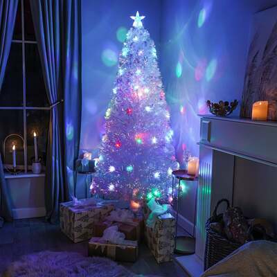 White Fibre Optic Christmas Tree 2ft to 7ft with Multicoloured LED Lights, 4ft / 1.2m