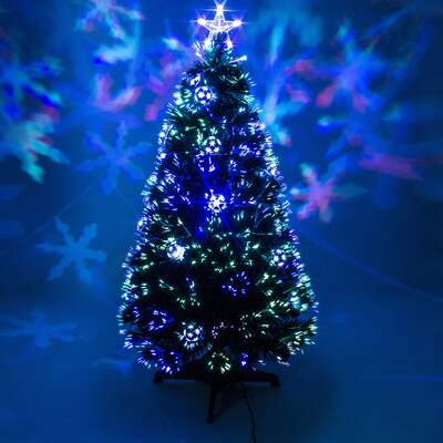 Green Fibre Optic Christmas Tree 2ft to 6ft with Baubles and Multicoloured LED Lights, 3ft / 90cm