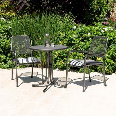 Alexander Rose Portofino Bistro 2 Seater Armchair Square Set, With Charcoal Stripe cushions