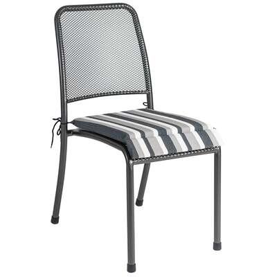 Alexander Rose Portofino 4 Seater Metal Garden Furniture Set with Round Table & Side Chairs, With Charcoal Stripe Cushions