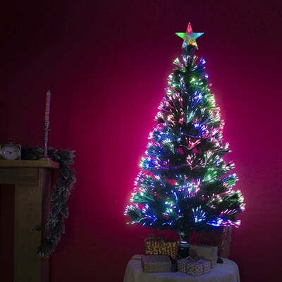 Fibre Optic Green Christmas Tree 2ft to 6ft with Multicoloured Fibre Optic Lights, 3ft / 90cm