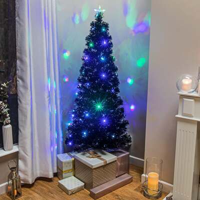 Multicoloured Fibre Optic Black Christmas Tree 2ft to 6ft with LED lights, 4ft / 1.2m