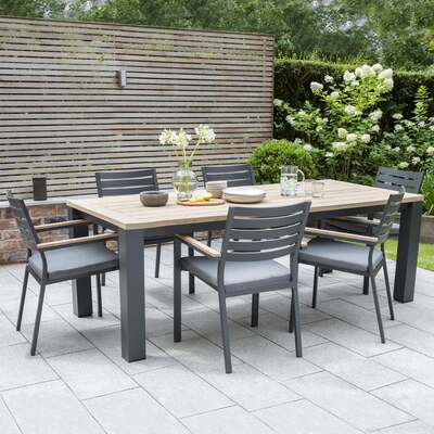 Kettler Elba Signature Teak and Aluminium 6 Seat Rectangular Dining Set - 2.2m x 1m