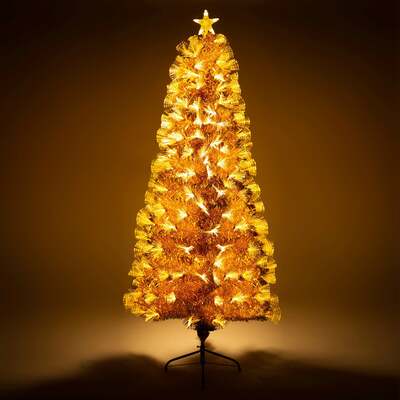 Gold Christmas Tree with Fibre Optics and Warm White LED Lights (2ft to 7ft), 7ft / 2.1m