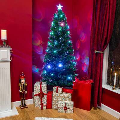 Fibre Optic Green Christmas Tree 2ft to 7ft with Multi-Coloured LED Lights, 4ft / 1.2m