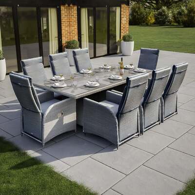 Bracken Outdoors Dakota 8 Seat Rectangular Rattan Garden Furniture Set with Recliners