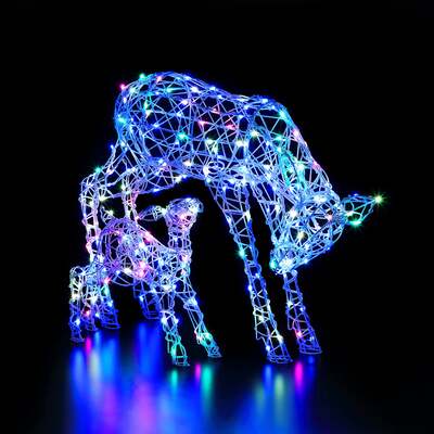 Noma Christmas 70cm Colour Changing White Wicker Mum and Baby Reindeer with 230 LED Lights and Remote