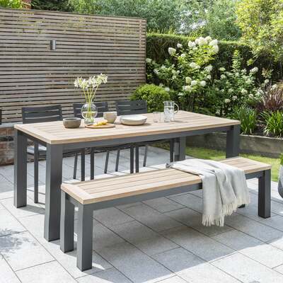 Kettler Elba Signature Teak and Aluminium 6 Seat Rectangular Chair and Bench Set