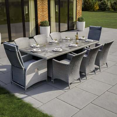 Bracken Outdoors Dakota 8 Seat Rectangular Rattan Garden Furniture Set with Armchairs and Recliners