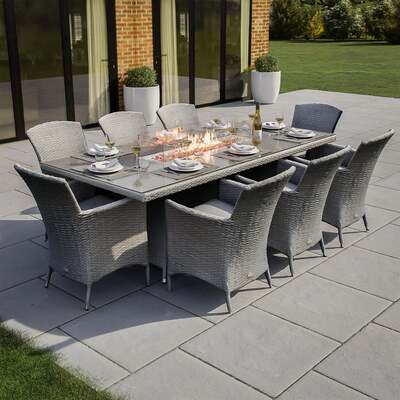 Bracken Outdoors Dakota 8 Seat Rattan Garden Furniture Set with Gas Fire Pit and Armchairs