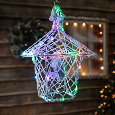 35CM Colour Changeable White Wicker Christmas Lantern with 40 LEDS -Battery Operated