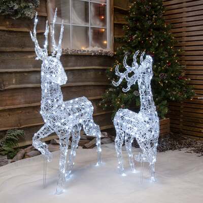 Acrylic Outdoor Light Up Standing Christmas Reindeer Stag Duo Set