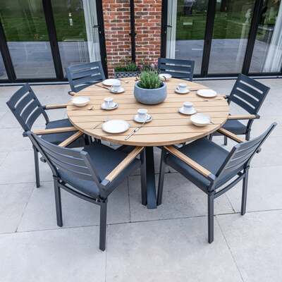 Bracken Outdoors Seattle Teak and Aluminium 6 Seat Round Dining Set