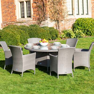 Bracken Outdoors 6 Seat Round Indiana Rattan Garden Furniture Set - 1.35m