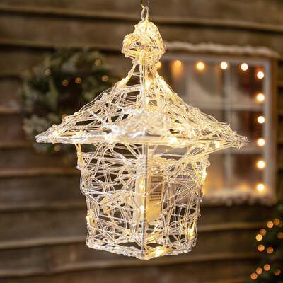 35CM Soft Acrylic Light Up Christmas Hanging Lantern with 40 White/Warm White Twinkling LEDs